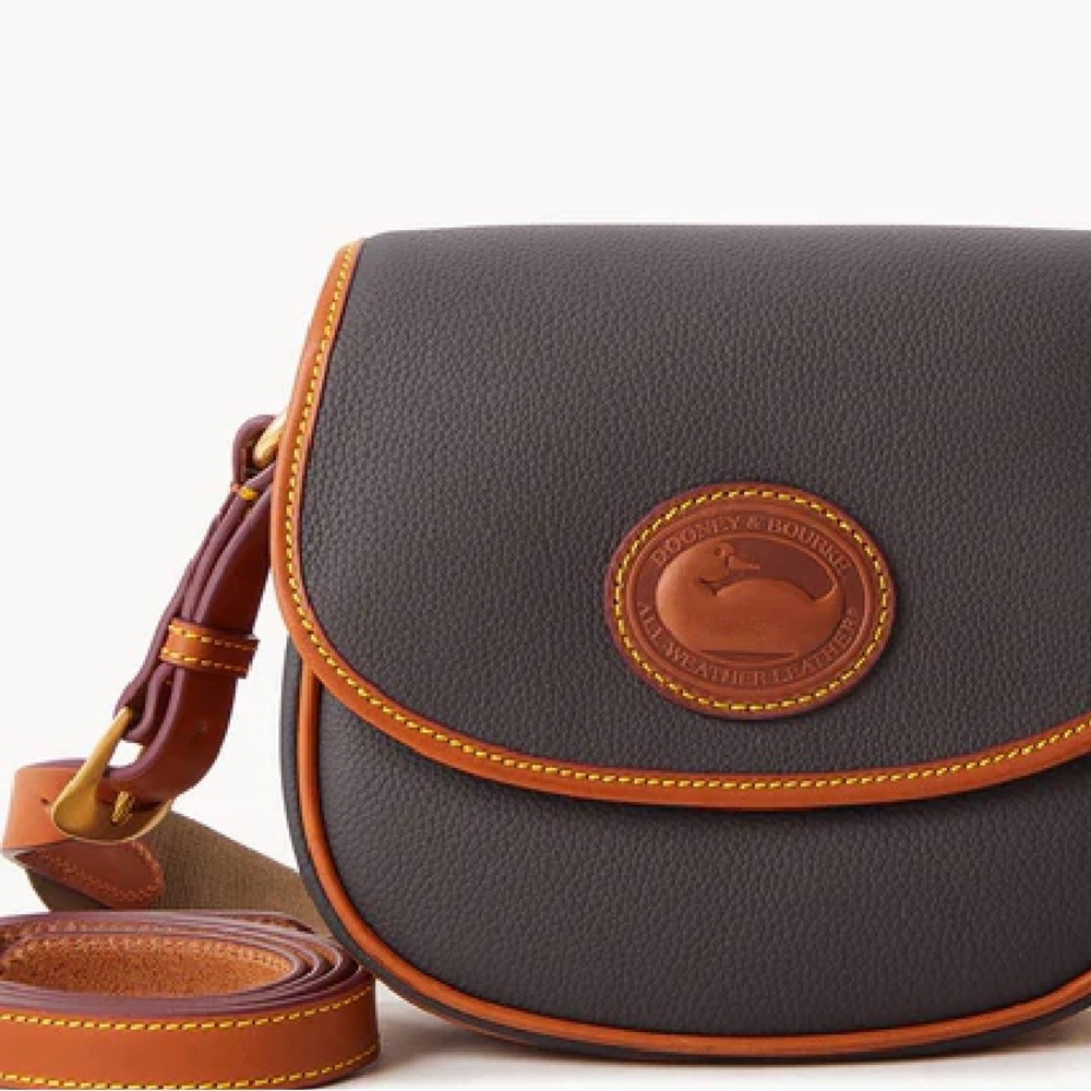 Dooney & Bourke Dark Brown Pebble Leather Crossbody with Tan Trim